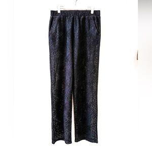 ASOS black crochet pants, elastic waist, side pockets, back pockets, pull on